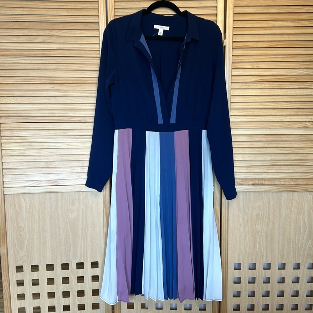 1901 Colorblock Pleated Midi Dress